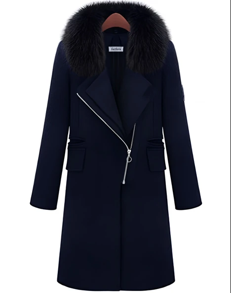 Kışlık Kürklü Kaşe Kadın Kaban - Resim 2