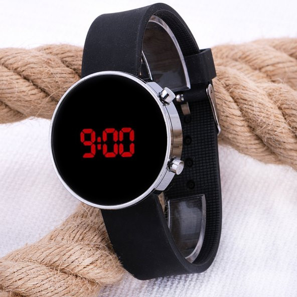 Led Watch Unisex Gümüş Renk Kasa Siyah Silikon Kordon Dijital Kol Saati ST-303531 ürün görseli 1