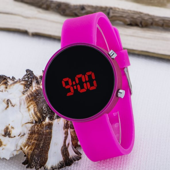 Pembe Yuvarlak Dijital Led Ekran Pembe Silikon Kordonlu Bayan Saat ST-303621 ürün görseli 1