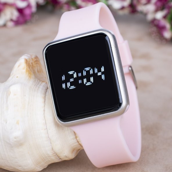 Toz Pembe Silikon Kordonlu Dokunmatik Led Ekran Dijital Kol Saat ST-303730 ürün görseli 1