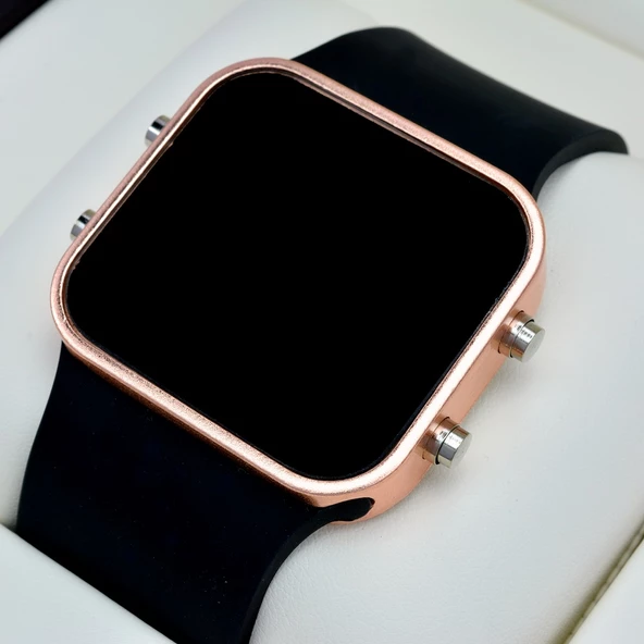 Siyah Silikon Kordonlu Rose Metal Kasa Unisex Model Dijital Saat ST-303567 ürün görseli 1