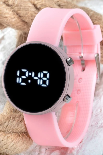Led Watch Toz Pembe Renk Dijital Bayan Yetişkin Kız Çocuk Kol Silikon Saati ST-303560 ürün görseli 1