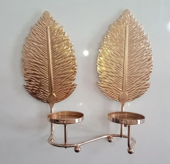 METAL İKİLİ MUMLUK YAPRAK DESEN ürün görseli 1