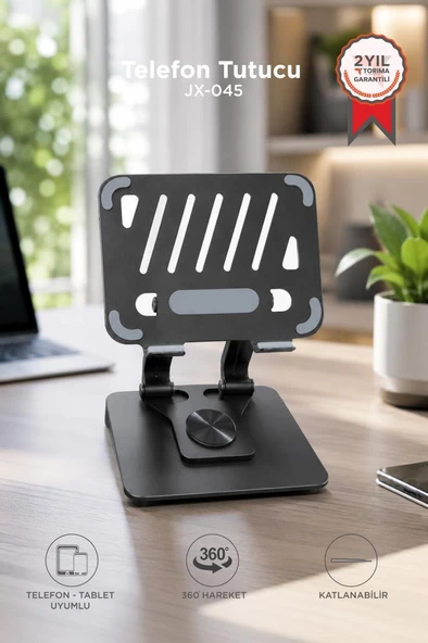 Telefon Tutucu Katlanabilir Masaüstü Telefon Tablet Tutucu JX045 Siyah ürün görseli 1