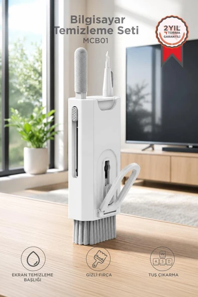 Bilgisayar Temizleme Set Sprey Depolu 8IN1 Klavye Ekran Kulaklık Mouse Telefon Temizleme MCB01 Beyaz ürün görseli 1