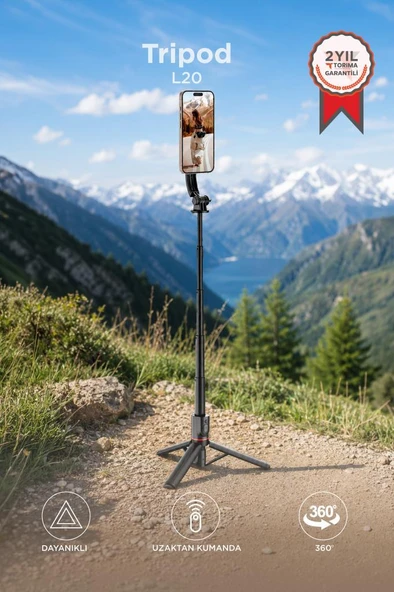 Tripod Çok Amaçlı Kumandalı Selfie Çubuğu L20 Siyah ürün görseli 1