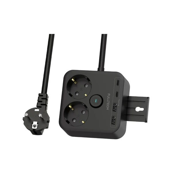 Fulltech Siyah Termal Akım Korumalı 2 Li Priz 2x Type C 2x USB 3680 W FTR-21 ürün görseli 1