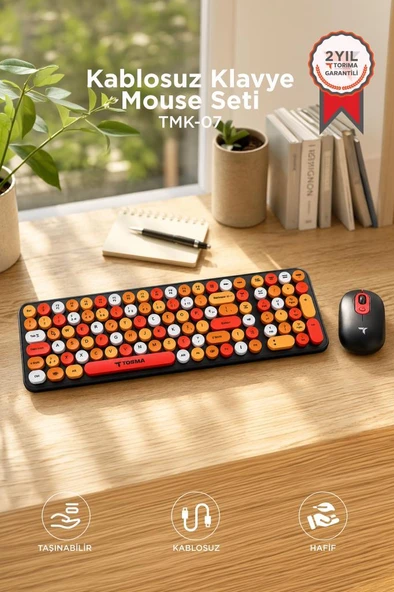 Kablosuz Q Klavye Mouse Seti Retro Daktilo Görünümlü TMK07 Çok Renkli ürün görseli 1