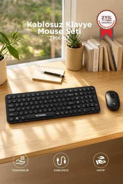 Kablosuz Q Klavye Mouse Seti Retro Daktilo Görünümlü TMK07 Siyah ürün görseli 1