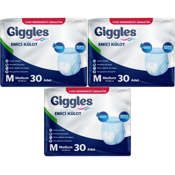 Giggles Yetişkin Bezi Emici Külot M-Orta Medium 90 Adet (3PK*30) ürün görseli 1