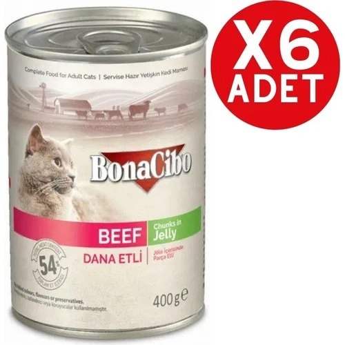 Bonacibo Jöleli Dana Etli Yaş Kedi Maması 6 x 400 gr ürün görseli 1