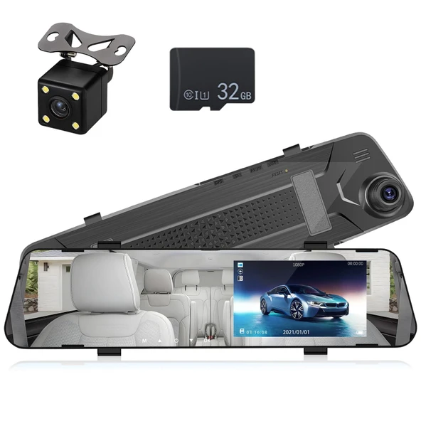 AEMPART Araç ön ve arka kameralı iç dikiz aynası dvr 4.5 inc ekran kayıtlı aem ürün görseli 1