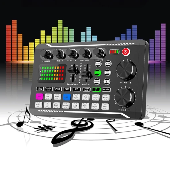 HyMark Stüdyo Ses Mikseri Şarjlı F998 Bluetooth DJ Canlı Yayın Kondenser Mikrofon Bağlantısı ürün görseli 1