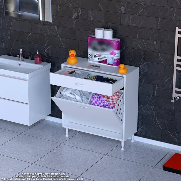 Modilayn EMİR 85x88x32,5 cm 2 Göz Sepetli kirli çamaşır pratik çok fonksiyonlu  dolap ürün görseli 1