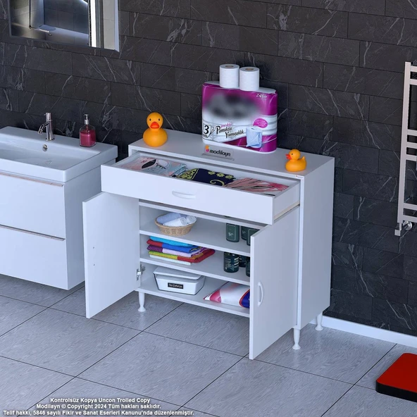 Modilayn EMİR 95 x 88 x 32,5 cm Çok Amaçlı 1 Çekmece 2 Kapaklı 3 Raf 4 Bölmeli Dolap ürün görseli 1