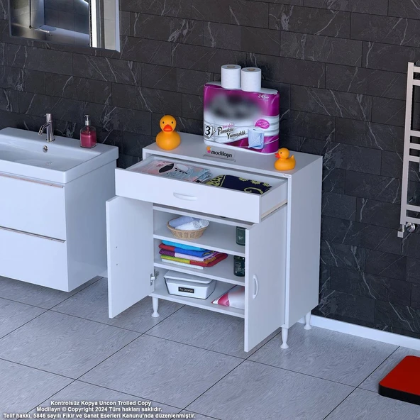 Modilayn EMİR 80 x 88 x 32,5 cm 1 Çekmece 2 Kapak 3 Raf 4 Bölme Çok Amaçlı Banyo & Mutfak Dolabı  ürün görseli 1