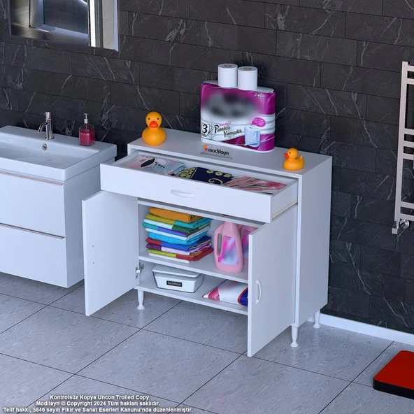 Modilayn EMİR 95 x 88 x 32,5 cm 1 Çekmece 2 Kapak 2 Raf 3 Bölme Çok Amaçlı Banyo & Mutfak Dolabı  ürün görseli 1