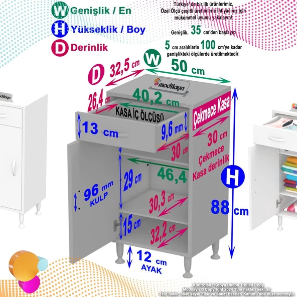 Modilayn EMİR 50 x 88 x 32,5 cm 1 Çekmece 1 Kapak 2 Raf 3 Bölme Çok Amaçlı Banyo & Mutfak Dolabı  ürün görseli 1