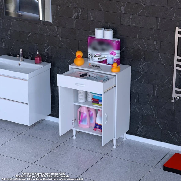 Modilayn EMİR 55x88x32,5 cm 1 Çekmece 2 Kapak 1 Raf 2 Bölme Çok Amaçlı Banyo & Mutfak Dolabı  ürün görseli 1