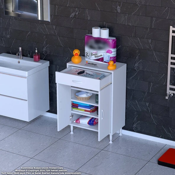 Modilayn EMİR 60 x 88 x 32,5 cm Çok Amaçlı 1 Çekmece 2 Kapaklı 3 Raf 4 Bölmeli Dolap ürün görseli 1