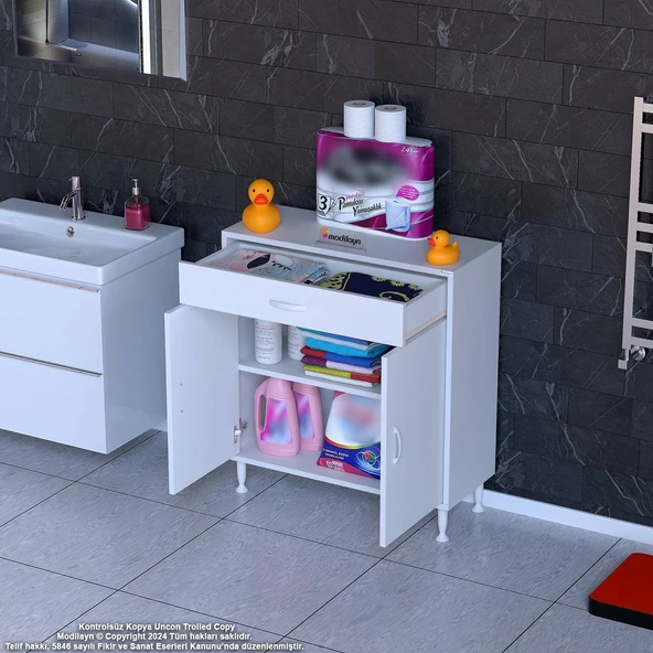 Modilayn EMİR 75x88x32,5 cm 1 Çekmece 2 Kapak 1 Raf 2 Bölme Çok Amaçlı Banyo & Mutfak Dolabı  ürün görseli 1