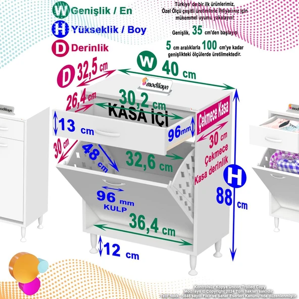 Modilayn EMİR 40x88x32,5 cm 1 Göz Sepetli kirli çamaşır çok foksiyonlu düzenleyici dolap ürün görseli 1