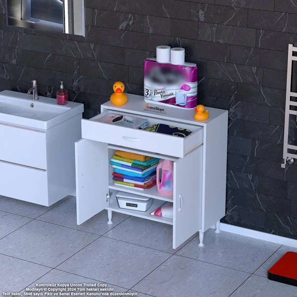 Modilayn EMİR 75 x 88 x 32,5 cm 1 Çekmece 2 Kapak 2 Raf 3 Bölme Çok Amaçlı Banyo & Mutfak Dolabı  ürün görseli 1