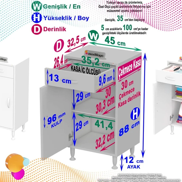 Modilayn EMİR 45x88x32,5 cm 1 Çekmece 1 Kapak 1 Raf 2 Bölme Çok Amaçlı Banyo & Mutfak Dolabı  ürün görseli 1