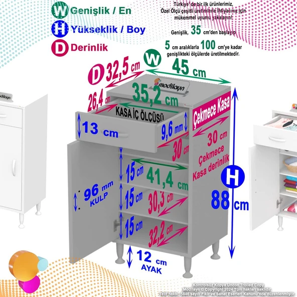 Modilayn EMİR 45 x 88 x 32,5 cm Çok Amaçlı 1 Kapaklı 1 Çekmece 3 Raf 4 Bölmeli Dolap ürün görseli 1