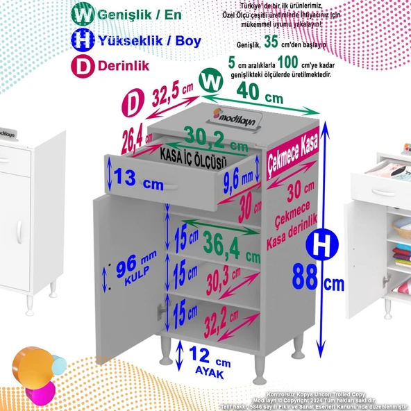 Modilayn EMİR 40 x 88 x 32,5 cm 1 Çekmece 1 Kapak 3 Raf 4 Bölme Çok Amaçlı Banyo & Mutfak Dolabı  ürün görseli 1