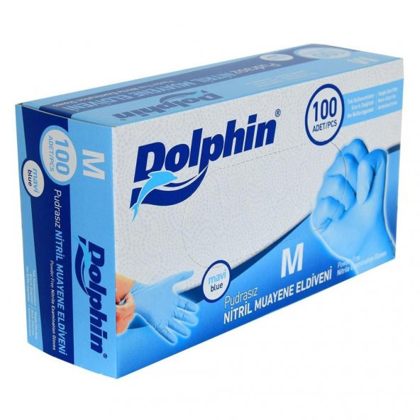 Dolphin Pudrasız Mavi Nitril Eldiven Orta Boy (M) 100 Lü Paket - Resim 3