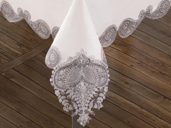 Verna Masa Örtüsü 160x260 Cm 26 Parça Krem Silver - Resim 4