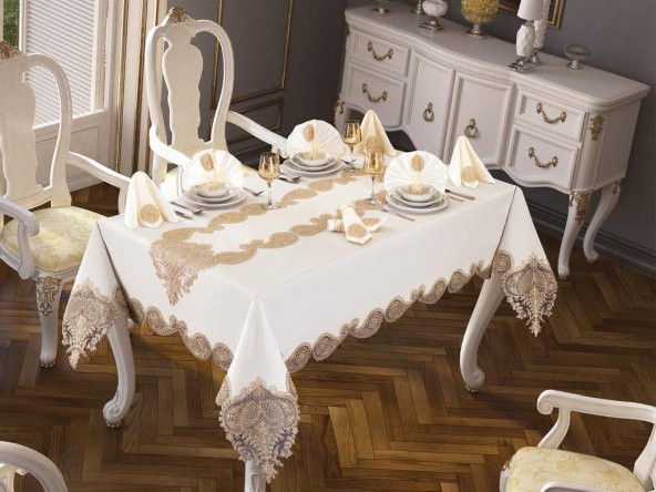 Verna Masa Örtüsü 160x260 Cm 26 Parça Krem Gold ürün görseli 1