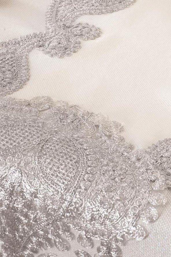 Verna Masa Örtüsü 160x260 Cm 26 Parça Krem Silver - Resim 8