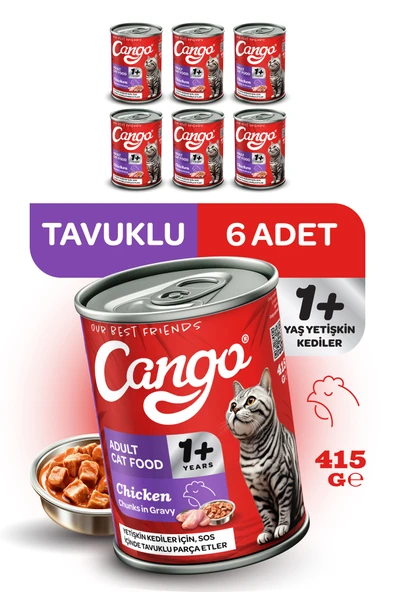 Cango Yetişkin Yaş Kedi Maması Tavuklu 415Gr 6Lı ürün görseli 1