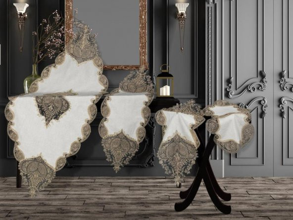 Zambak Keten 5 Parça Salon Takımı Krem Gold ürün görseli 1