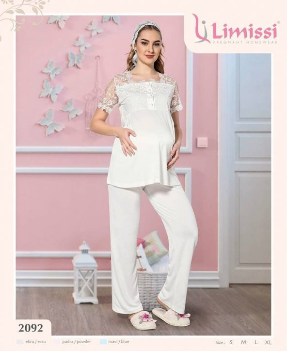 LİMİSSİ 2092  MAVİ Hamile  Lohusa Yeni Sezon DantelliLohusa Pijama ürün görseli 1