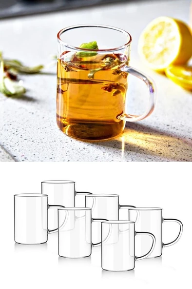 Kapris 200 ml Isıya Dayanıklı Borosilikat Cam Kupa Bardak 6'lı ürün görseli 1