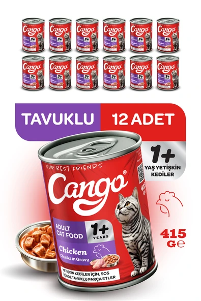 Cango Yetişkin Yaş Kedi Maması Tavuklu 415Gr 12Li ürün görseli 1