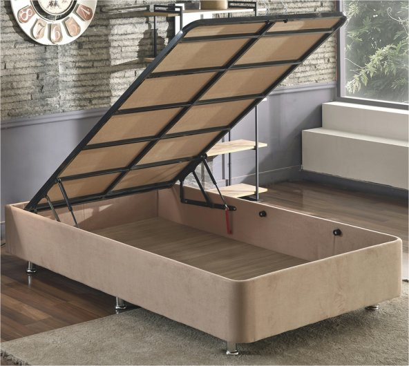 Niron Ela Baza -120x200 cm Tek Kişilik Sandıklı Sütlü Kahve Kumaş Baza Silinebilir Soho Kumaş ürün görseli 1