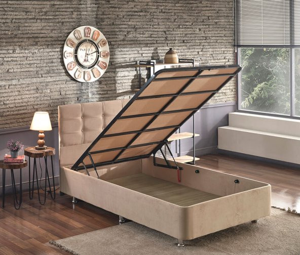 Niron Polo Baza ve Başlık Seti -120x200 cm Tek Kişilik Sütlü Kahve Kumaş Baza ve Başlığı Soho Kumaş ürün görseli 1