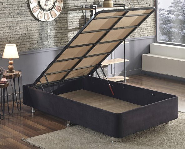 Niron Ela Baza -120x200 cm Tek Kişilik Sandıklı Siyah Kumaş Baza Silinebilir Soho Kumaş ürün görseli 1