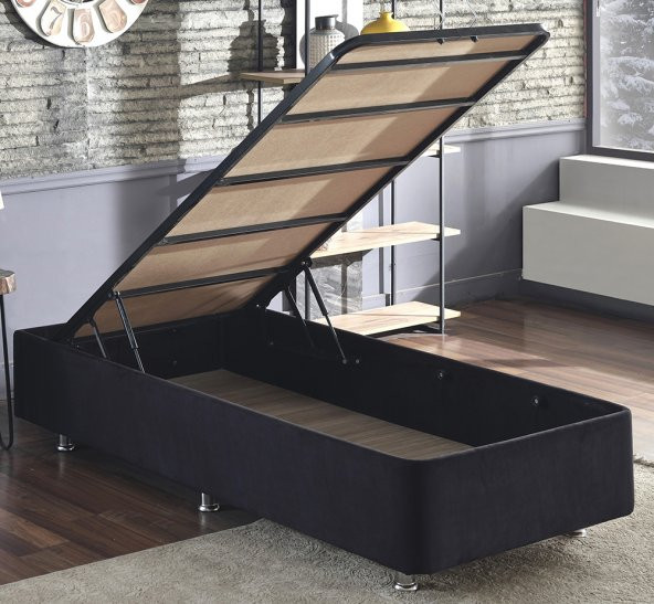 Niron Ela Baza - 90x190 cm Tek Kişilik Sandıklı Siyah Kumaş Baza Silinebilir Soho Kumaş ürün görseli 1