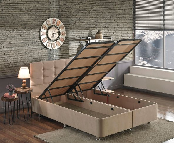 Niron Polo Baza ve Başlık Seti 160x200 cm Çift Kişilik Sütlü Kahve Kumaş Baza ve Başlığı Soho Kumaş ürün görseli 1