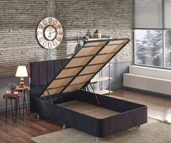 Niron Ela Baza ve Başlık Seti -120x200 cm Tek Kişilik Siyah Kumaş Baza ve Başlığı Silinebilir Soho Kumaş ürün görseli 1