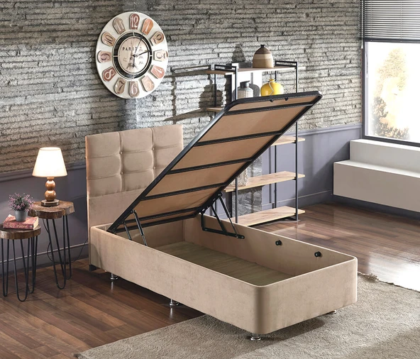 Niron Polo Baza ve Başlık Seti -100x200 cm Tek Kişilik Sütlü Kahve Kumaş Baza ve Başlığı Soho Kumaş ürün görseli 1