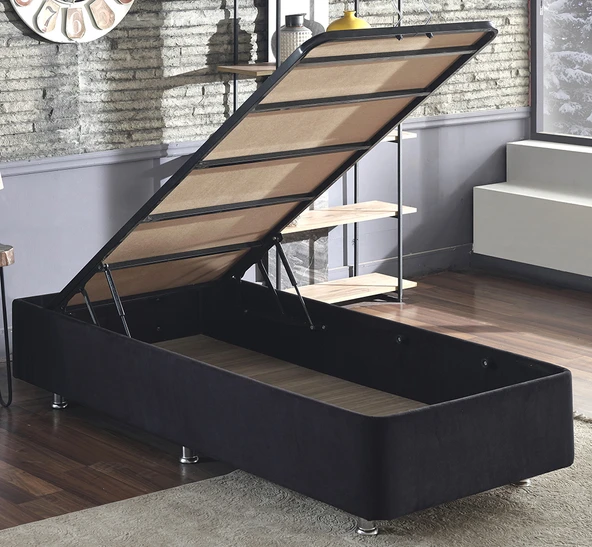Niron Ela Baza -100x200 cm Tek Kişilik Sandıklı Siyah Kumaş Baza Silinebilir Soho Kumaş ürün görseli 1
