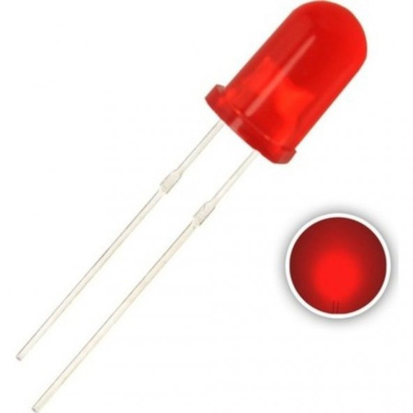 10 Adet - 5mm Diffused Led - Kırmızı (Red) - Arduino, Deney ürün görseli 1