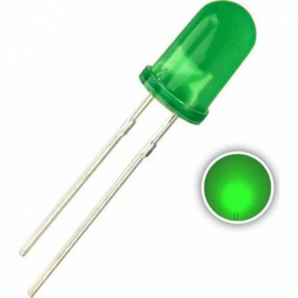 10 Adet - 5mm Diffused Led - Yeşil(Green) - Arduino, Deney ürün görseli 1