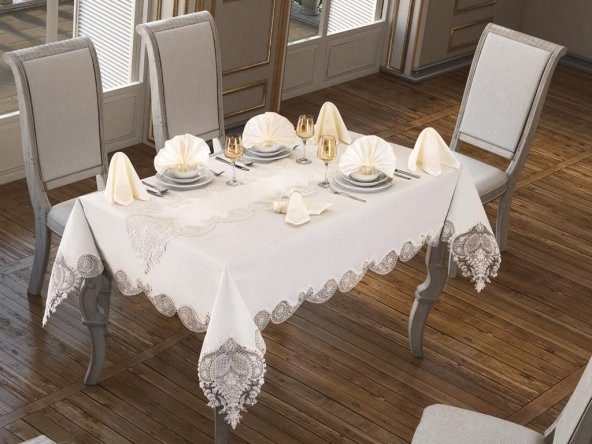 Verna Masa Örtüsü 160x260 Cm 26 Parça Krem Krem ürün görseli 1